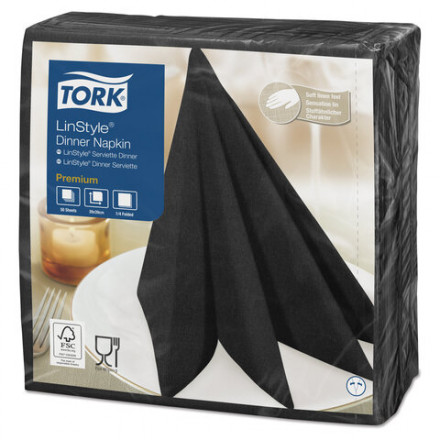 Салфетки бумажные нетканые сервировочные TORK &quot;LinStyle Premium&quot;, 39х39 см, 50 шт., чёрные, 478726