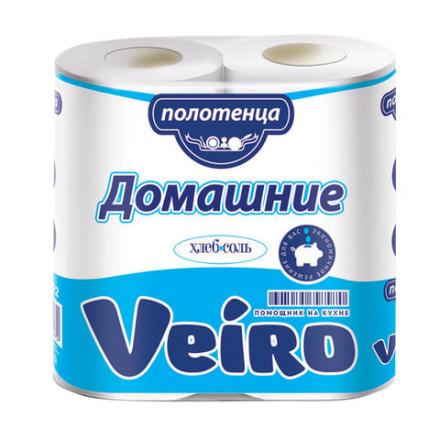 Полотенца бумажные бытовые, спайка 2 шт., 2-х слойные (2х12,5 м), VEIRO &quot;Домашние&quot;, белые, 3п22