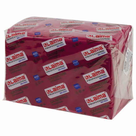 Салфетки бумажные 400 шт., 24х24 см, LAIMA, &quot;Big Pack&quot;, бордовые (интенсив), 100% целлюлоза, 111793