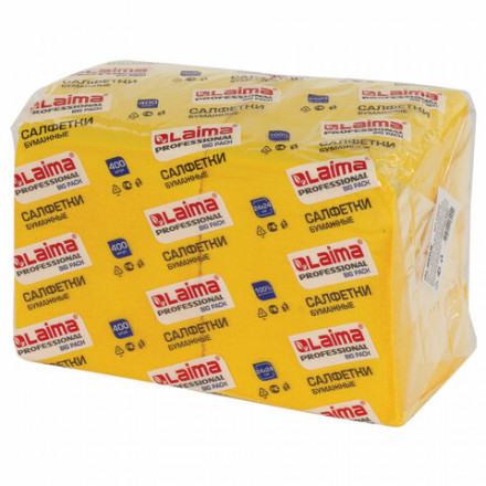 Салфетки бумажные 400 шт., 24х24 см, LAIMA, &quot;Big Pack&quot;, желтые (интенсив), 100% целлюлоза, 111794