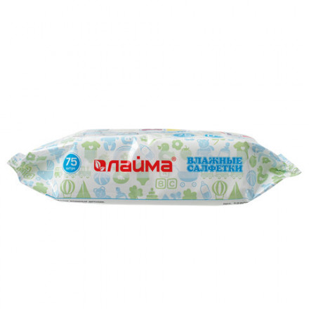 Салфетки влажные 75 шт, ДЕТСКИЕ, универсальные, очищающие, LAIMA &quot;Kids&quot;, 128081