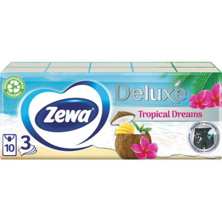 Платки носовые ZEWA Deluxe, 3-х слойные, 10 шт. х (спайка 10 пачек), 51174