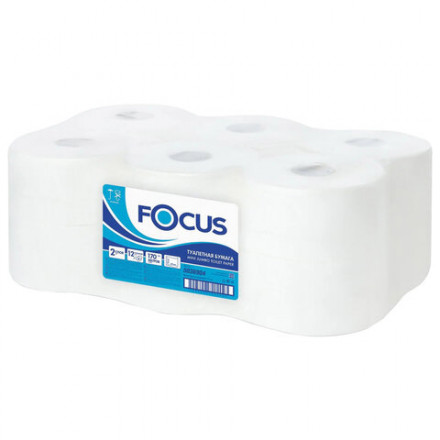 Бумага туалетная 170 м, FOCUS (Система Т2) 2-слойная, цвет белый, КОМПЛЕКТ 12 рулонов, 5036904