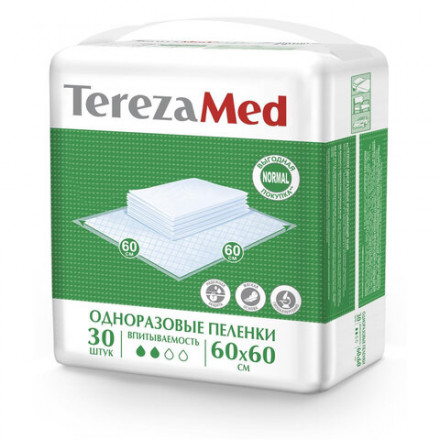 Пеленки 60х60 см, TEREZAMED &quot;Normal&quot;, КОМПЛЕКТ 30 шт., впитывающие, одноразовые, 50305