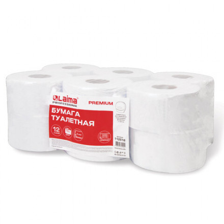 Бумага туалетная 150 м, LAIMA (Система Т2) PREMIUM, 2-слойная, белая с ЦВЕТНЫМ ТИСНЕНИЕМ, КОМПЛЕКТ 12 рулонов, 112516