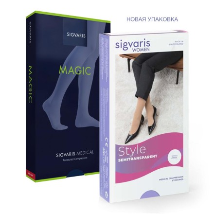 Медицинские компрессионные чулки Sigvaris Style SEMITRANSPARENT (Magic) с силиконовой резинкой.