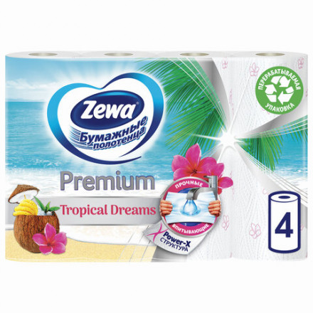 Полотенца бумажные впитывающие 2-х слойные, 4 рулона (4х14 м), ZEWA Premium Decor, 144124