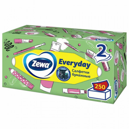 Салфетки косметические 2-слойные в картонном коробе, 250 штук, ZEWA Everyday, 8679