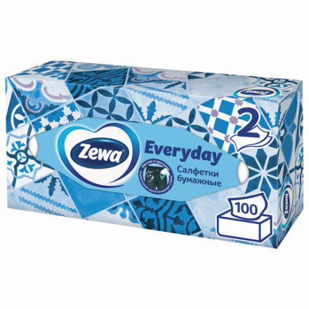 Салфетки косметические 100 штук в картонном боксе, 2-слойные, ZEWA Everyday, 24516, 6286