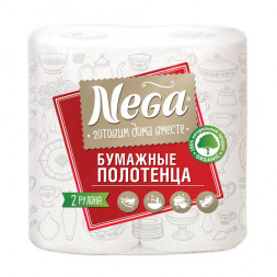 Полотенца бумажные бытовые, спайка 2 штуки, 2-х слойные (2х13,2 м), NEGA (&quot;Нега&quot;), белые