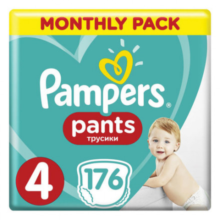 Подгузники-трусики, 176 шт., PAMPERS (Памперс) &quot;Pants&quot;, размер 4 (9-15кг), 1210763
