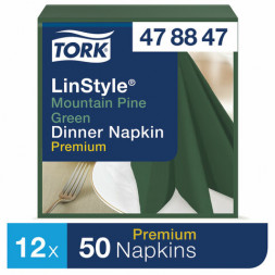 Салфетки бумажные нетканые сервировочные TORK &quot;LinStyle Premium&quot;, 39х39 см, 50 шт., темно-зеленые, 478847