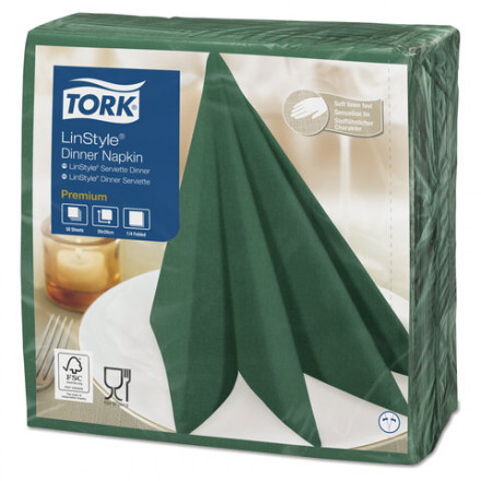 Салфетки бумажные нетканые сервировочные TORK &quot;LinStyle Premium&quot;, 39х39 см, 50 шт., темно-зеленые, 478847