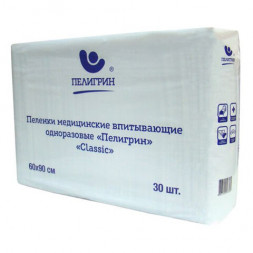 Пеленки 60х90 см, ПЕЛИГРИН &quot;Classic&quot;, КОМПЛЕКТ 30 шт., впитывающие, одноразовые, М60х90/30С